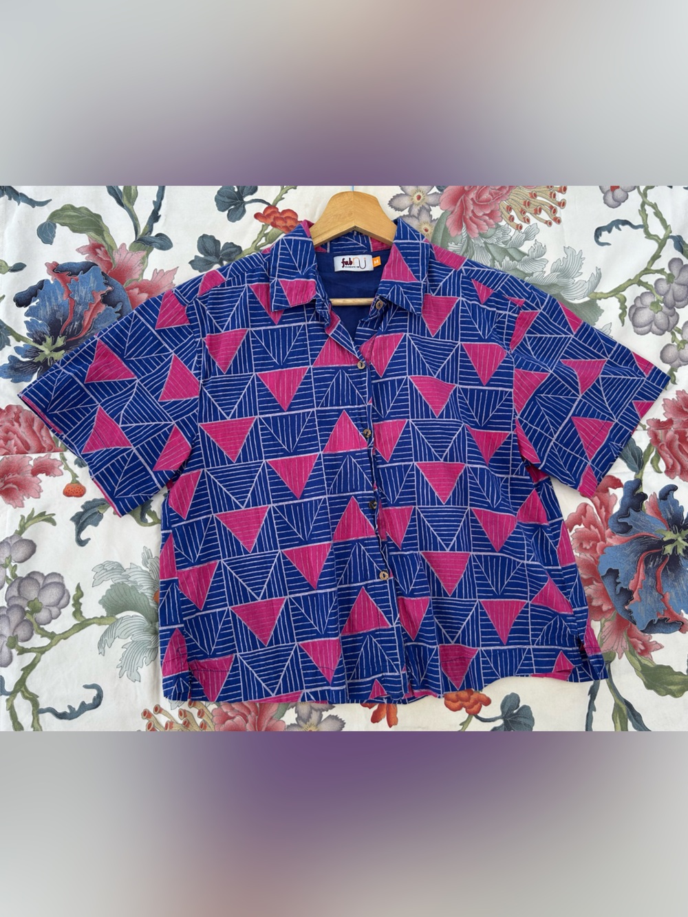 fab nu geometric cropped cotton blouse